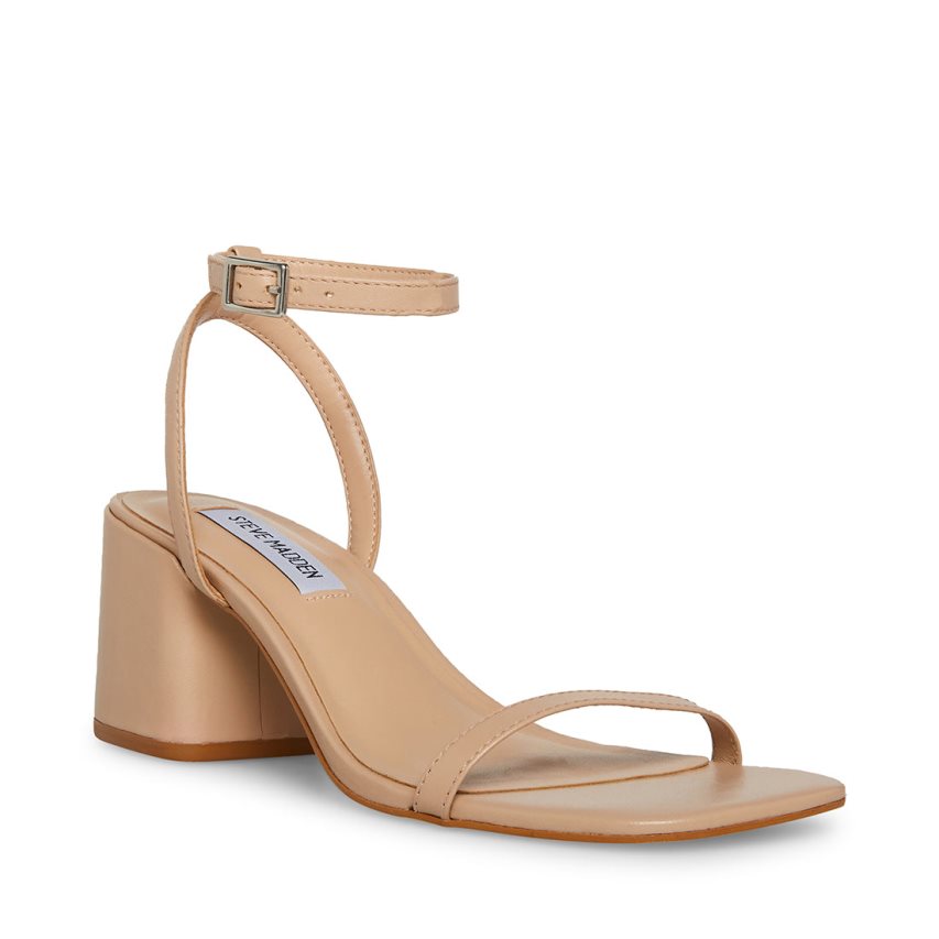 Beige Steve Madden Audrina Natural Leather Women's Heels Sandals | PH 2361BVA